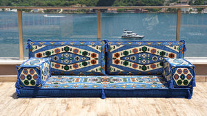 Royal Blue Yoruk Weave: Single Floor Sofa – Arabic Floor Seating Sofa – Traditional Arabic Majlis – Oriental Sofa