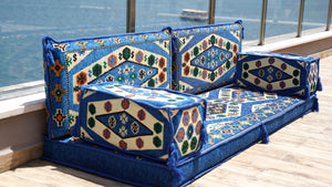 Royal Blue Yoruk Weave: Single Floor Sofa – Arabic Floor Seating Sofa – Traditional Arabic Majlis – Oriental Sofa