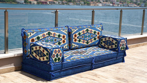 Royal Blue Yoruk Weave: Single Floor Sofa – Arabic Floor Seating Sofa – Traditional Arabic Majlis – Oriental Sofa