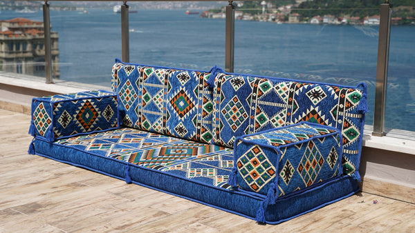Royal Blue Timeless Kilim: Single Floor Sofa – Arabic Sofa – Floor Seating Sofa – Traditional Arabic Majlis