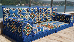 Royal Blue Timeless Kilim: Single Floor Sofa – Arabic Sofa – Floor Seating Sofa – Traditional Arabic Majlis
