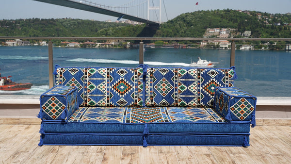 Royal Blue Timeless Kilim: Single Floor Sofa – Arabic Sofa – Floor Seating Sofa – Traditional Arabic Majlis