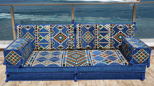 Royal Blue Timeless Kilim: Single Floor Sofa – Arabic Sofa – Floor Seating Sofa – Traditional Arabic Majlis