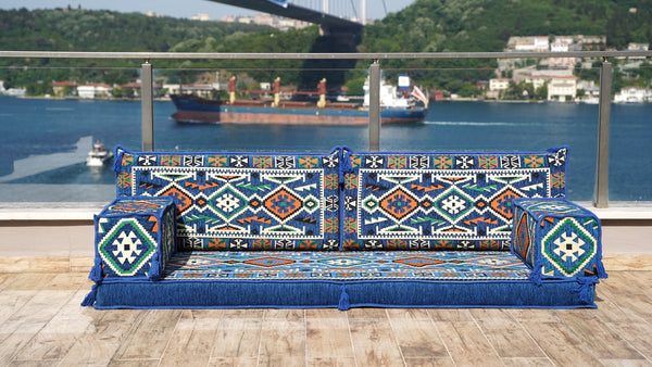 Royal Blue Anatolian Hearth: Single Floor Sofa – Arabic Sofa – Oriental Floor Seating Sofa – Traditional Arabic Majlis