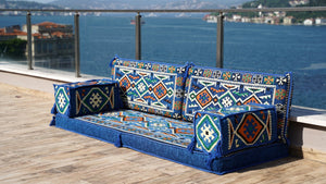 Royal Blue Anatolian Hearth: Single Floor Sofa – Arabic Sofa – Oriental Floor Seating Sofa – Traditional Arabic Majlis