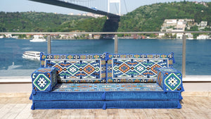 Royal Blue Anatolian Hearth: Single Floor Sofa – Arabic Sofa – Oriental Floor Seating Sofa – Traditional Arabic Majlis