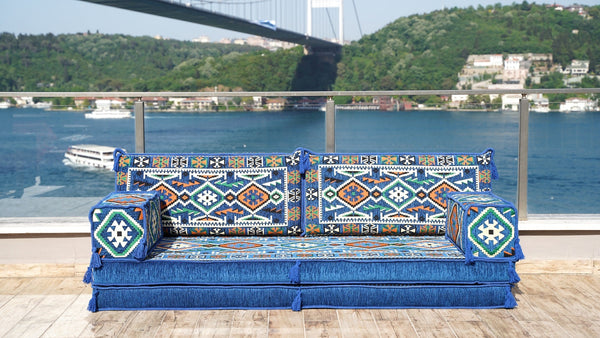 Royal Blue Anatolian Hearth: Single Floor Sofa – Arabic Sofa – Oriental Floor Seating Sofa – Traditional Arabic Majlis
