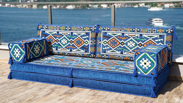 Royal Blue Anatolian Hearth: Single Floor Sofa – Arabic Sofa – Oriental Floor Seating Sofa – Traditional Arabic Majlis