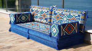 Royal Blue Anatolian Hearth: Single Floor Sofa – Arabic Sofa – Oriental Floor Seating Sofa – Traditional Arabic Majlis