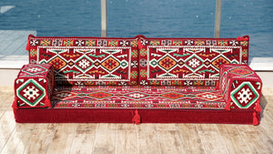 Maroon Anatolian Hearth: Single Floor Sofa – Handmade Arabic Diwan Cushions – Middle Eastern Modular Living Room Set