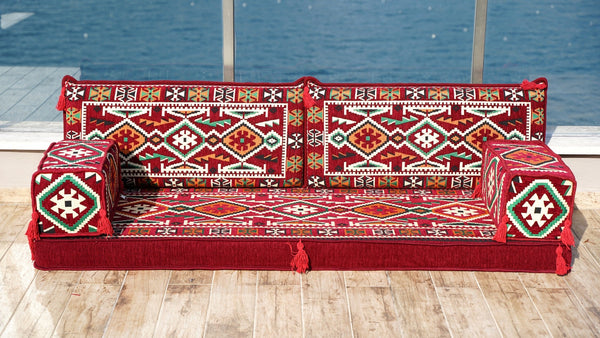 Maroon Anatolian Hearth: Single Floor Sofa – Handmade Arabic Diwan Cushions – Middle Eastern Modular Living Room Set