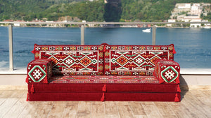 Maroon Anatolian Hearth: Single Floor Sofa – Handmade Arabic Diwan Cushions – Middle Eastern Modular Living Room Set