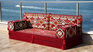 Maroon Anatolian Hearth: Single Floor Sofa – Handmade Arabic Diwan Cushions – Middle Eastern Modular Living Room Set