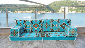 Turquoise Timeless Kilim: Single Floor Sofa – Arabic Majlis Sofa – Oriental Cushion Set – Authentic Arabic Floor Seating