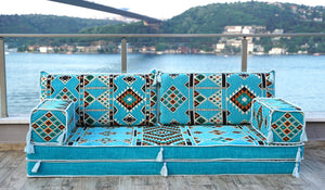 Turquoise Timeless Kilim: Single Floor Sofa – Arabic Majlis Sofa – Oriental Cushion Set – Authentic Arabic Floor Seating