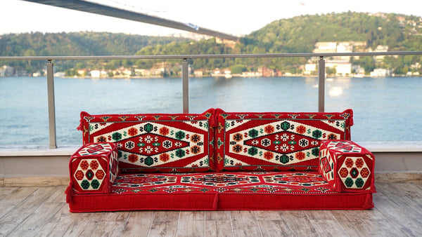 Red Yoruk Weave – Kilim Boho Floor Sofa