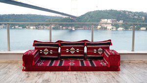 Maroon Damascus Stripe: Single Floor Sofa – Handmade Diwan Cushions – Ethnic Modular Couch – Middle Eastern Boho Seating