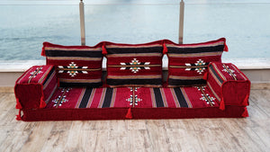 Maroon Damascus Stripe: Single Floor Sofa – Handmade Diwan Cushions – Ethnic Modular Couch – Middle Eastern Boho Seating