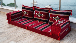 Maroon Damascus Stripe: Single Floor Sofa – Handmade Diwan Cushions – Ethnic Modular Couch – Middle Eastern Boho Seating