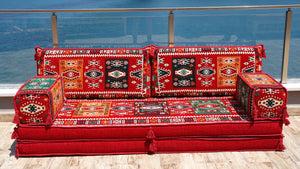 Red Milas Breeze: Single Floor Sofa – Handmade Anatolian Diwan Couch – Oriental Boho Seating – Bohemian Modular Cushions