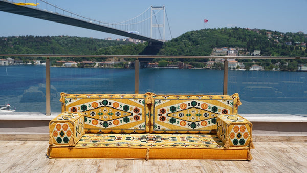 Yellow Yoruk Weave – Arabic Majlis Floor Sofa