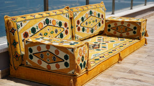 Yellow Yoruk Weave: Single Floor Sofa – Arabic Majlis – Floor Cushion Couch – Reading Nook Floor Seating