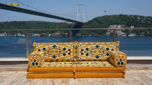 Yellow Yoruk Weave: Single Floor Sofa – Arabic Majlis – Floor Cushion Couch – Reading Nook Floor Seating