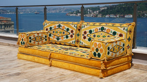 Yellow Yoruk Weave: Single Floor Sofa – Arabic Majlis – Floor Cushion Couch – Reading Nook Floor Seating