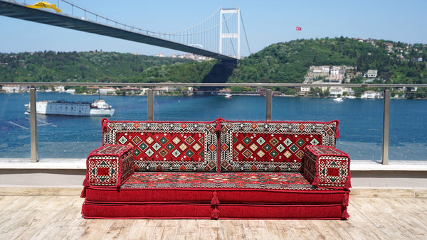 Maroon Chile Sunset: Single Floor Sofa – Arabic Majlis – Bohemian Style Floor Sofa – Handmade Jalsa Seating
