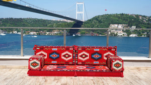 Red Jumbo Supreme: Single Floor Sofa – Arabic Floor Sofa – Custom Oriental Floor Seating – Bohemian Floor Cushion