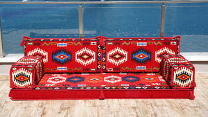 Red Jumbo Supreme: Single Floor Sofa – Arabic Floor Sofa – Custom Oriental Floor Seating – Bohemian Floor Cushion