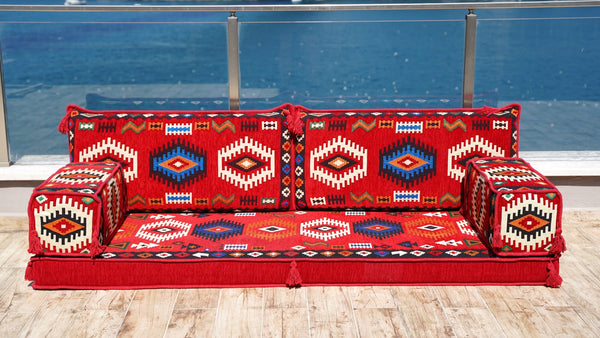 Red Jumbo Supreme: Single Floor Sofa – Arabic Floor Sofa – Custom Oriental Floor Seating – Bohemian Floor Cushion