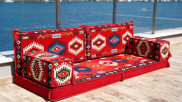 Red Jumbo Supreme: Single Floor Sofa – Arabic Floor Sofa – Custom Oriental Floor Seating – Bohemian Floor Cushion