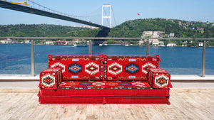 Red Jumbo Supreme: Single Floor Sofa – Arabic Floor Sofa – Custom Oriental Floor Seating – Bohemian Floor Cushion