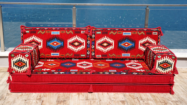 Red Jumbo Supreme: Single Floor Sofa – Arabic Floor Sofa – Custom Oriental Floor Seating – Bohemian Floor Cushion