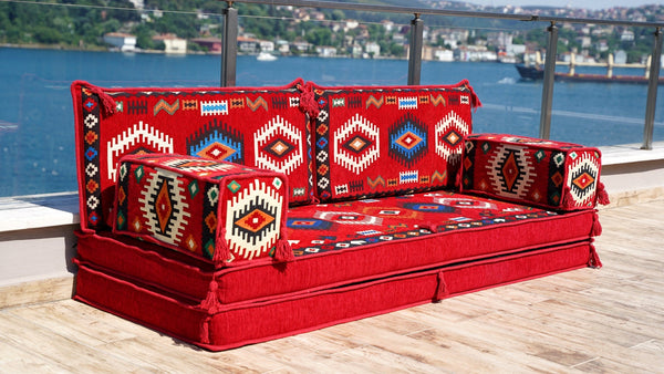 Red Jumbo Supreme: Single Floor Sofa – Arabic Floor Sofa – Custom Oriental Floor Seating – Bohemian Floor Cushion