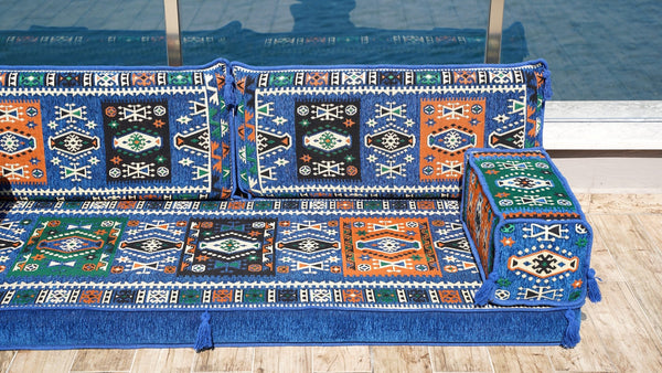 Royal Blue Milas Breeze: Single Floor Sofa – Arabic Floor Seating Sofa – Traditional Arabic Majlis – Custom Floor Cushion