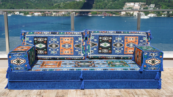 Royal Blue Milas Breeze: Single Floor Sofa – Arabic Floor Seating Sofa – Traditional Arabic Majlis – Custom Floor Cushion