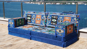 Royal Blue Milas Breeze: Single Floor Sofa – Arabic Floor Seating Sofa – Traditional Arabic Majlis – Custom Floor Cushion