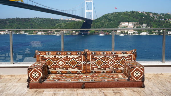 Brown Anatolian Hearth: Single Floor Sofa – Arabic Floor Couch – Window Seat Cushion – Floor Sofa With Backrest