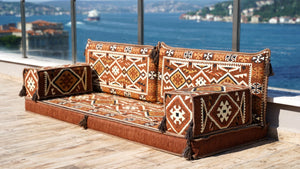 Brown Anatolian Hearth: Single Floor Sofa – Arabic Floor Couch – Window Seat Cushion – Floor Sofa With Backrest