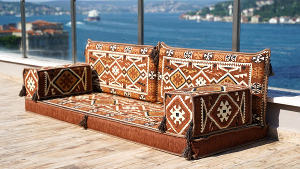 Brown Anatolian Hearth: Single Floor Sofa – Arabic Floor Couch – Window Seat Cushion – Floor Sofa With Backrest