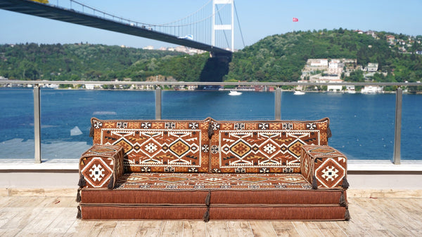 Brown Anatolian Hearth: Single Floor Sofa – Arabic Floor Couch – Window Seat Cushion – Floor Sofa With Backrest