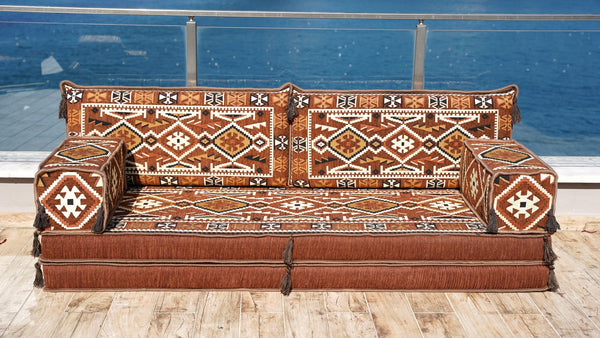 Brown Anatolian Hearth: Single Floor Sofa – Arabic Floor Couch – Window Seat Cushion – Floor Sofa With Backrest