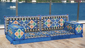 Royal Blue Urgup Mystic: Single Floor Sofa – Arabic Floor Seating Sofa – Traditional Arabic Majlis – Custom Floor Cushion