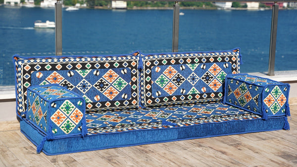 Royal Blue Urgup Mystic: Single Floor Sofa – Arabic Floor Seating Sofa – Traditional Arabic Majlis – Custom Floor Cushion