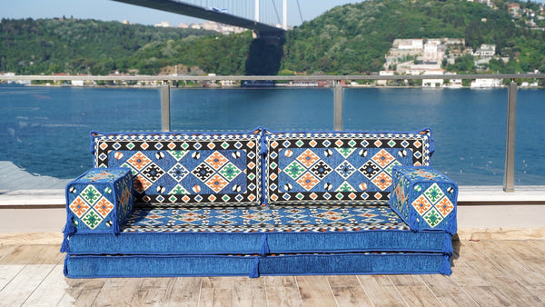 Royal Blue Urgup Mystic: Single Floor Sofa – Arabic Floor Seating Sofa – Traditional Arabic Majlis – Custom Floor Cushion