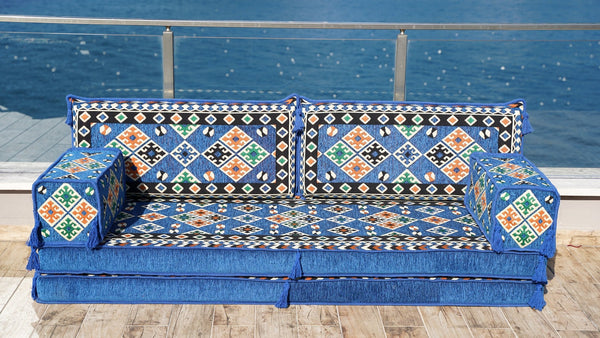 Royal Blue Urgup Mystic: Single Floor Sofa – Arabic Floor Seating Sofa – Traditional Arabic Majlis – Custom Floor Cushion