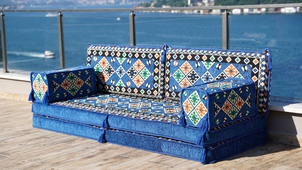 Royal Blue Urgup Mystic: Single Floor Sofa – Arabic Floor Seating Sofa – Traditional Arabic Majlis – Custom Floor Cushion