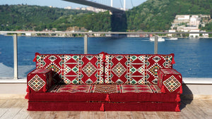 Maroon Timeless Kilim: Single Floor Sofa – Arabic Floor Cushion – Ethnic Floor Couch – Middle Eastern Floor Sofa